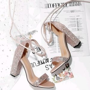 Glitter tie leg chunky heels